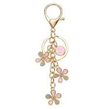 Initial Letter Flower Keychain, Cute Alphabet J Cherry Blossom Keyring, Pink