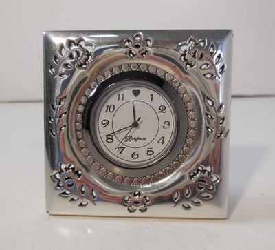 Brighton Geneva Silver Mini Clock - Flowers& Leaf's Cutouts, Heart at 12 o'clock