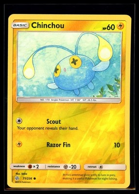 2019 Sun & Moon - Cosmic Eclipse Chinchou #71 Reverse Holo Pokemon Card