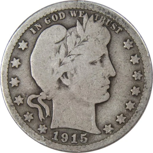 1915 D Barber Quarter G Good 90% Silver 25c US Type Coin Collectible