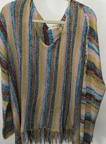 Natural Life Boho Sweater Lg-XL Santa Fe Striped Oversized Beachy Fringe