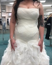 Ivory Strapless Ruffled Sequin Tulle Ball Gown Wedding Dress Full-Length