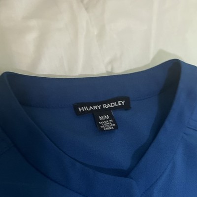 Hilary Radley Blue Solid V-Neck Sleeveless Pullover Blouse Top Women s M