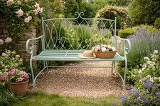 Metal Garden Bench Seat Pistachio Green Rustic Finish Patio Outdoor Furniture