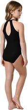 DANZNMOTION by Danshuz Girl's Plush Halter Leotard 2465C 12-14, Black