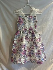 Speechless Kids Girls 10 Floral Organza Striped Sleeveless Bows Formal Dress