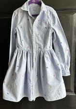 Polo Ralph Lauren Big Girls Sz 10 Oxford Cloth Cotton Shirt Dress Logos Pockets