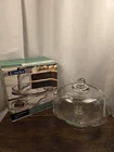 NIB 2pc VTG Anchor Hocking Savannah Glass Clear Floral Pedestal Cake Plate Dome