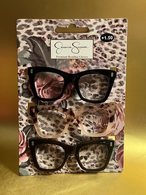 JESSICA SIMPSON 3 pk SQUARE THICK BROWN , ANIMAL, BLACK Readers Glasses +1.50