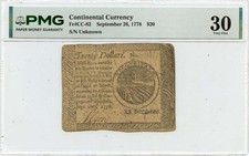 1778 September 26, $20 Continental Currency FR#CC-82 PMG VF30
