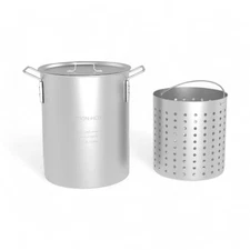 Stock Pot 30 qt. Heavy-Duty Aluminum - Strainer Basket - Built-in Handles - Lid
