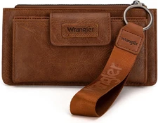 X Wrangler Brown Wristlet Wallet Minimalist Clutch Womens Wallet Rfid Card Cases