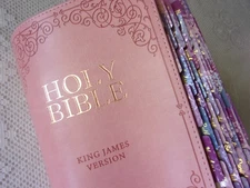 Pink Womans KJV Bible With Colored Tabs Large Print and Free Shipping