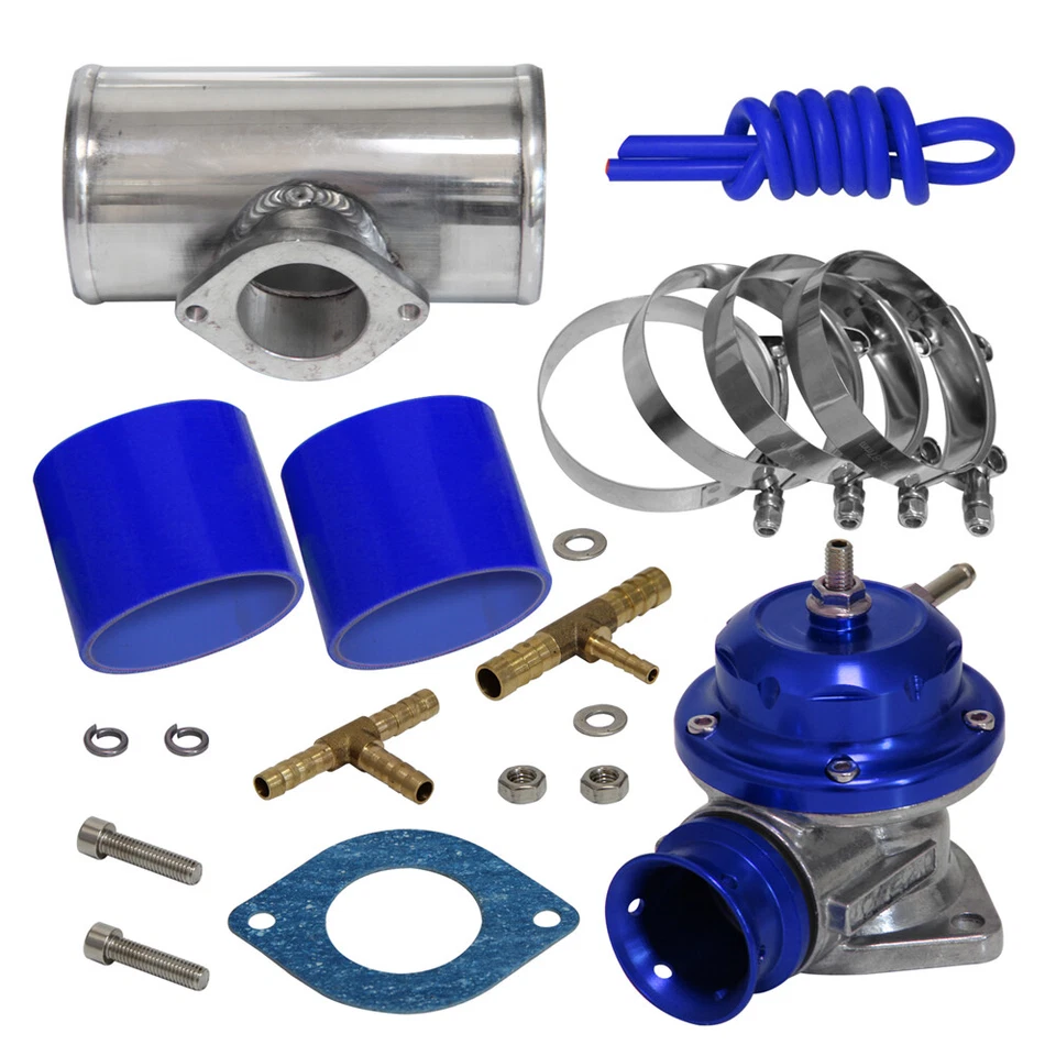Válvula de soplado 30 PSI BOV + Tipo RS 3" Brida Tubo Adaptador Kit de manguera de silicona Azul Foto 2 de 4