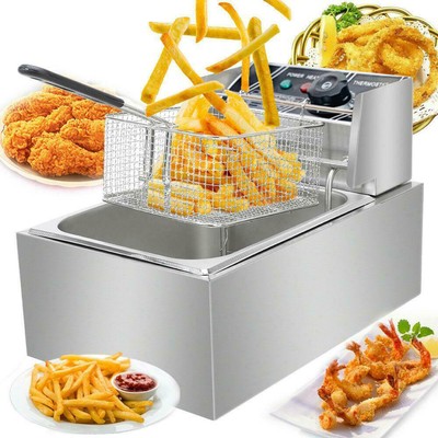 2500W 6.3QT Electric Countertop Deep Fryer Basket 6L Liter 140℉ - 392℉