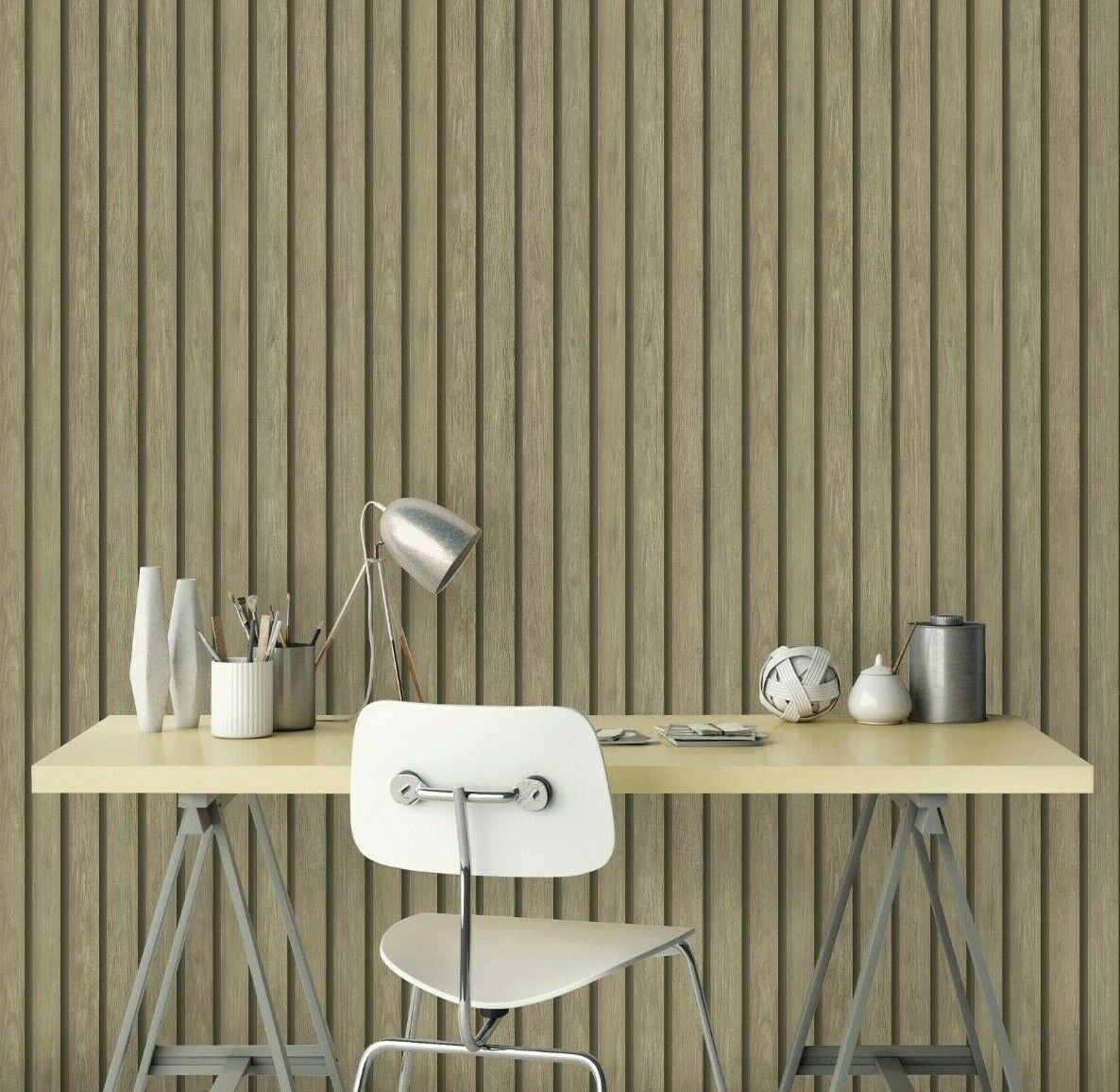 Holden Decor Wood Slat Oak Natural Grey Faux Wooden Panel Effect