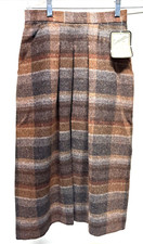 NWT Edinburgh Woollen Mill Wool Brown Check Plaid Pleated Skirt Lined, Size 10