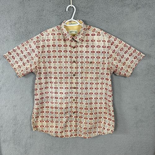 Orvis shirt adult large brown red button up geome… - image 1
