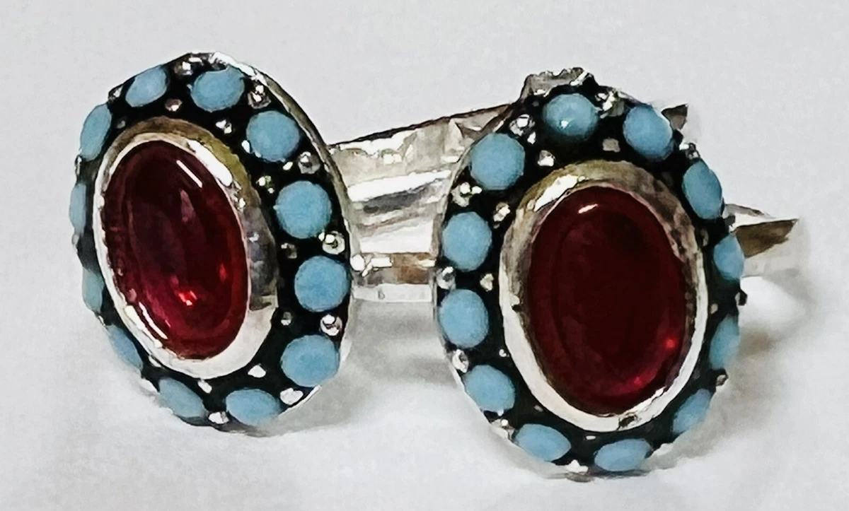 Oval CRYSTAL enamel 925 Sterling Silver Toe Ring Pair India