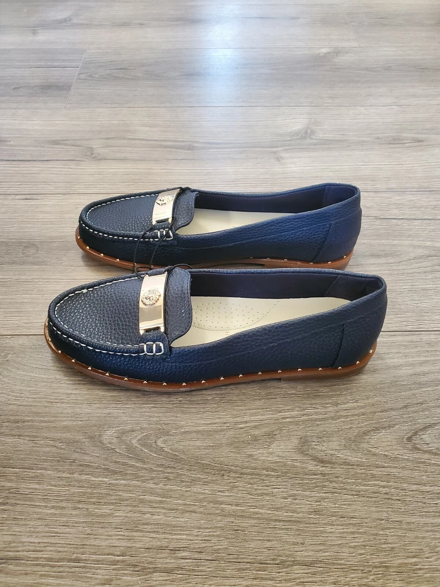 Anne Klein Iflex Flats Navy Blue Shoes Lion Buckle Womens Size 8