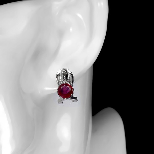 925 Sterling Silver Earrings Round Ruby 7mm Gemstone Jewelry - Picture 2 of 10