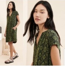Anthropologie Women's Green Snake Print Rachel Tunic Dress Size Small
