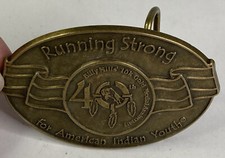 Vintage  Billy Mills Running Strong American Indian Youth  Brass Belt Buckle