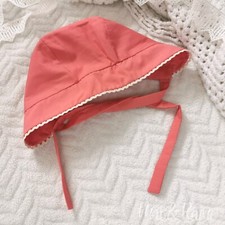 Handmade Miami Pink Bonnet, Boho Trim, baby, Girl, Newborn, 0-3m