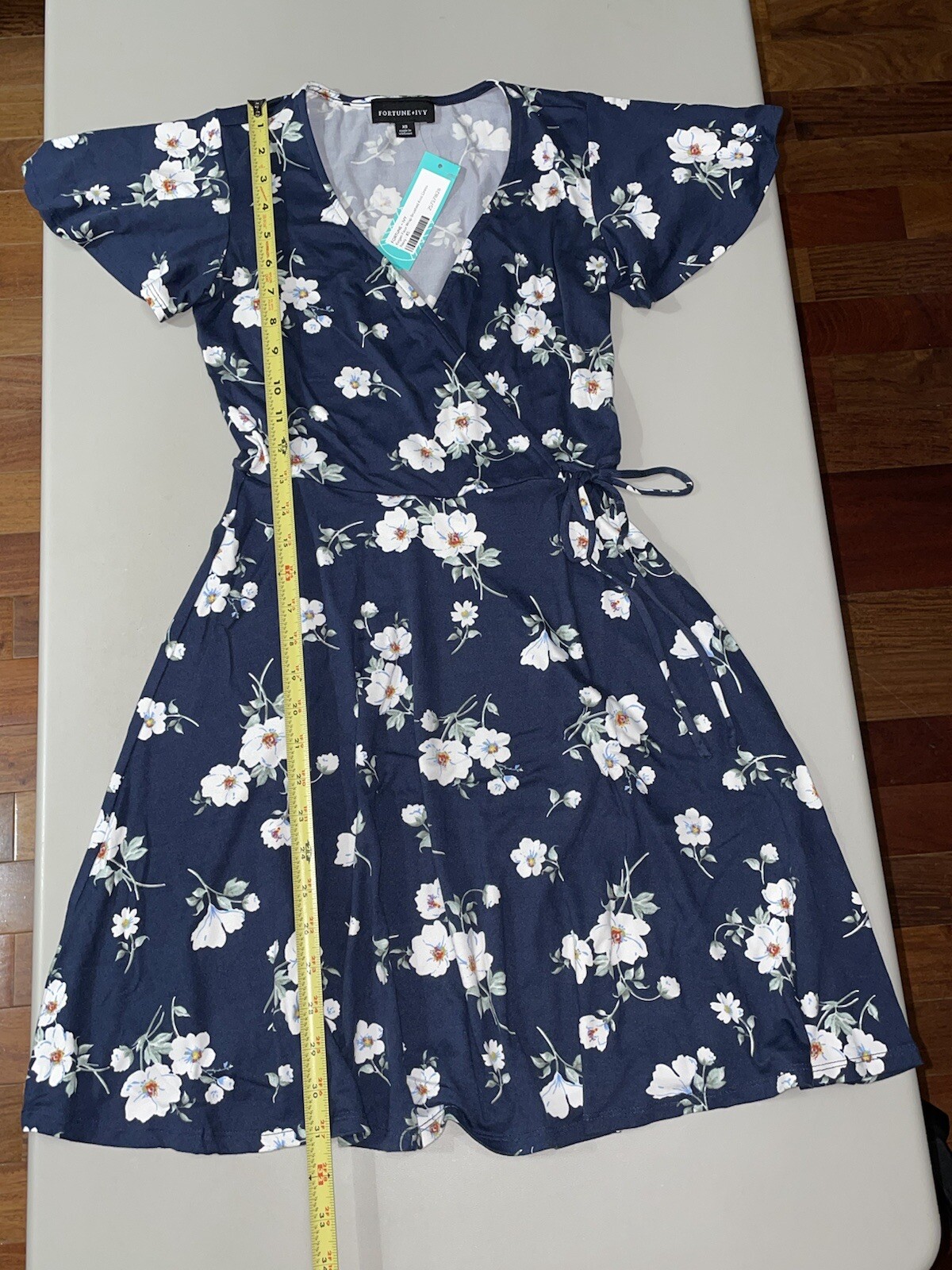 Kegan Faux Wrap Brushed Knit Dress Navy 