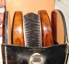Lint Hair Brushes and Comb in leather case Swank Made in England