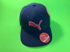 PUMA Stretch Fit Adult Hat Size L/XL Navy Blue w/Red, White NEW