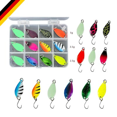 Forellen Spoon Set Edelstahl 12 Stück fürs Spinnfischen mit Leuchtködern