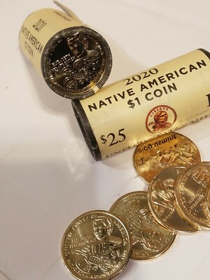 1 Mint Roll ($25) 2020 P Native American / Sacagawea Dollar Coins BU UNC. FAST!