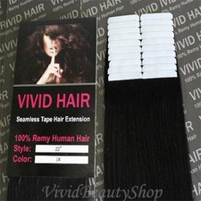20pcs 22 inches Remy Seamless Tape Skin Weft Human Hair Extensions Jet Black 1