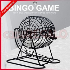 Wire Metal Cage Bingo Game Set 75 Balls Machine Rotary 18 Cards 150 Markers
