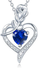 Sterling Silver Rose Flower Heart Necklace Anniversary Gifts for Women Mom Wife