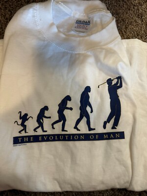 Evolution of Man Golfer Size Large Men's heavyweight 100% cotton White T Shirt