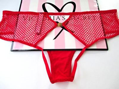 VICTORIA'S SECRET VERY SEXY Open Back Cheeky Panty VS Red Fishnet Lace S M NWT