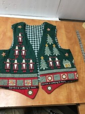 Vintage Ugly Christmas Sweater Medium Vest Stitched Santa Tree HANDMADE