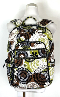 Vera Bradley Quilted Backpack Floral Zipper Pockets Green  display picture 2