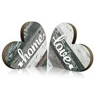 2 Pcs Rustic Wood Home Sign Farmhouse Love Wooden Heart Shaped Vintage Style