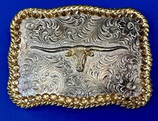 Jeweled Longhorn Steer Rodeo Cowgirls vintage rhinestone belt buckle by Nocona