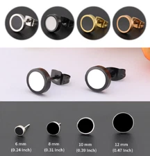 Men Women Stainless Steel Enamel Round Stud Earrings 6/8/10/12mm
