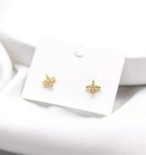 Tiny Gold X-Shape Cross Pave Cubic Zirconia Stud Earring