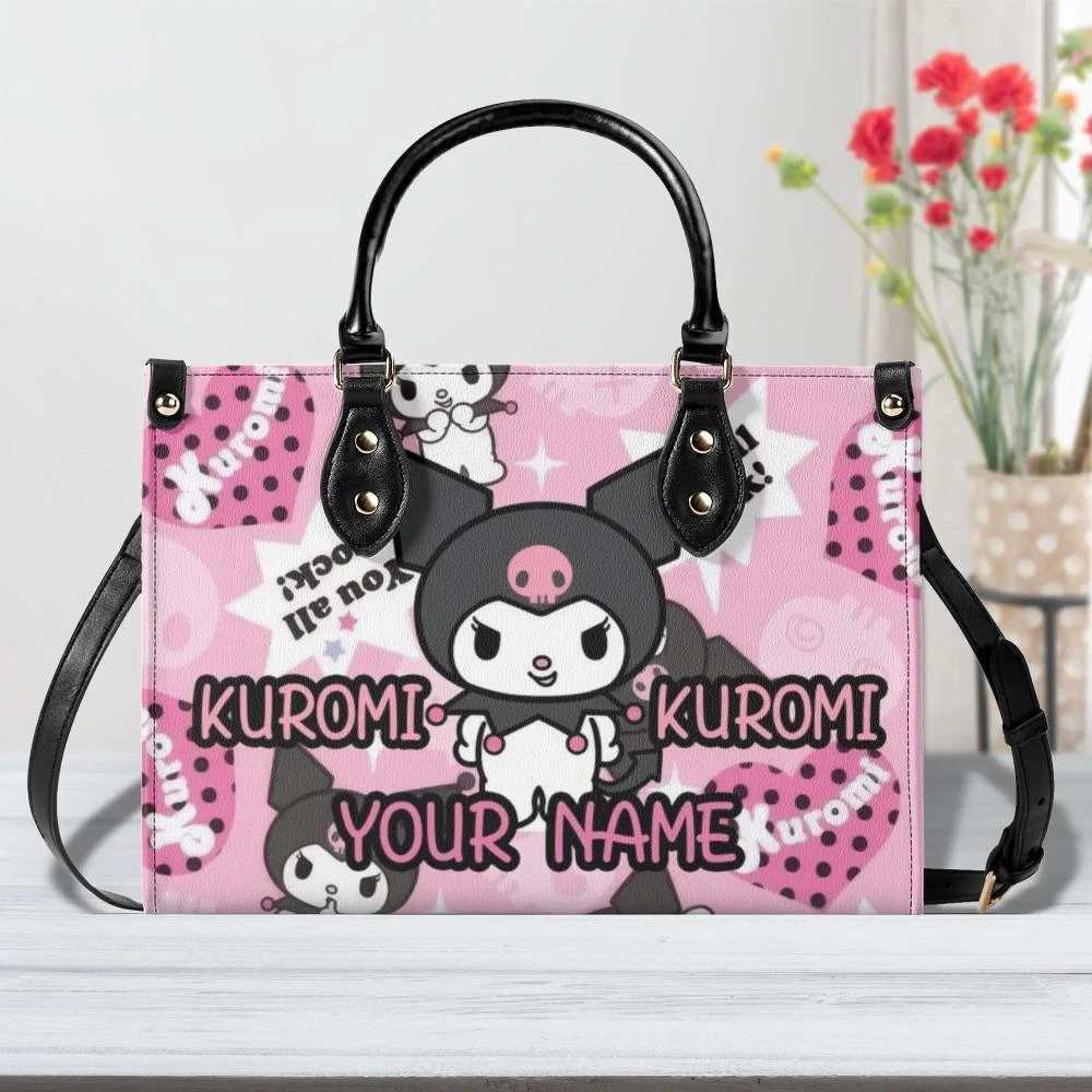 Personalized Kuromi Luxury Women PU Leather Handbag, Natural Material, Custom