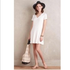 Anthropologie Dolan Left Coast White Ribbed V Neck Skater Dress