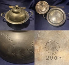 Antique Taunton Siverplate Covered Butter Dish Engraved Quadruple w/Butter Knife