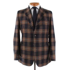 Stile Latino NWT Cashmere Sport Coat Size 52R (42R US) Blue w Brown & Tan Plaid
