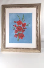 SALE Original Painting Of Gladiolas "Red Atom"