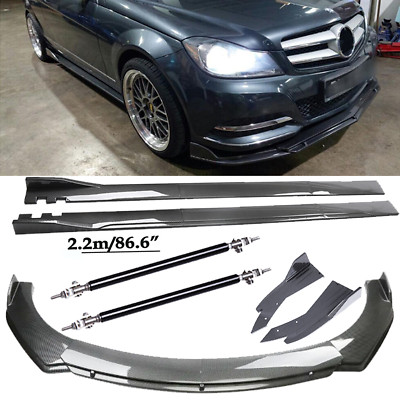 For Bens Carbon Fiber Front Bumper Lip Spoiler 86.6'' Side Skirt Kit Body Kit